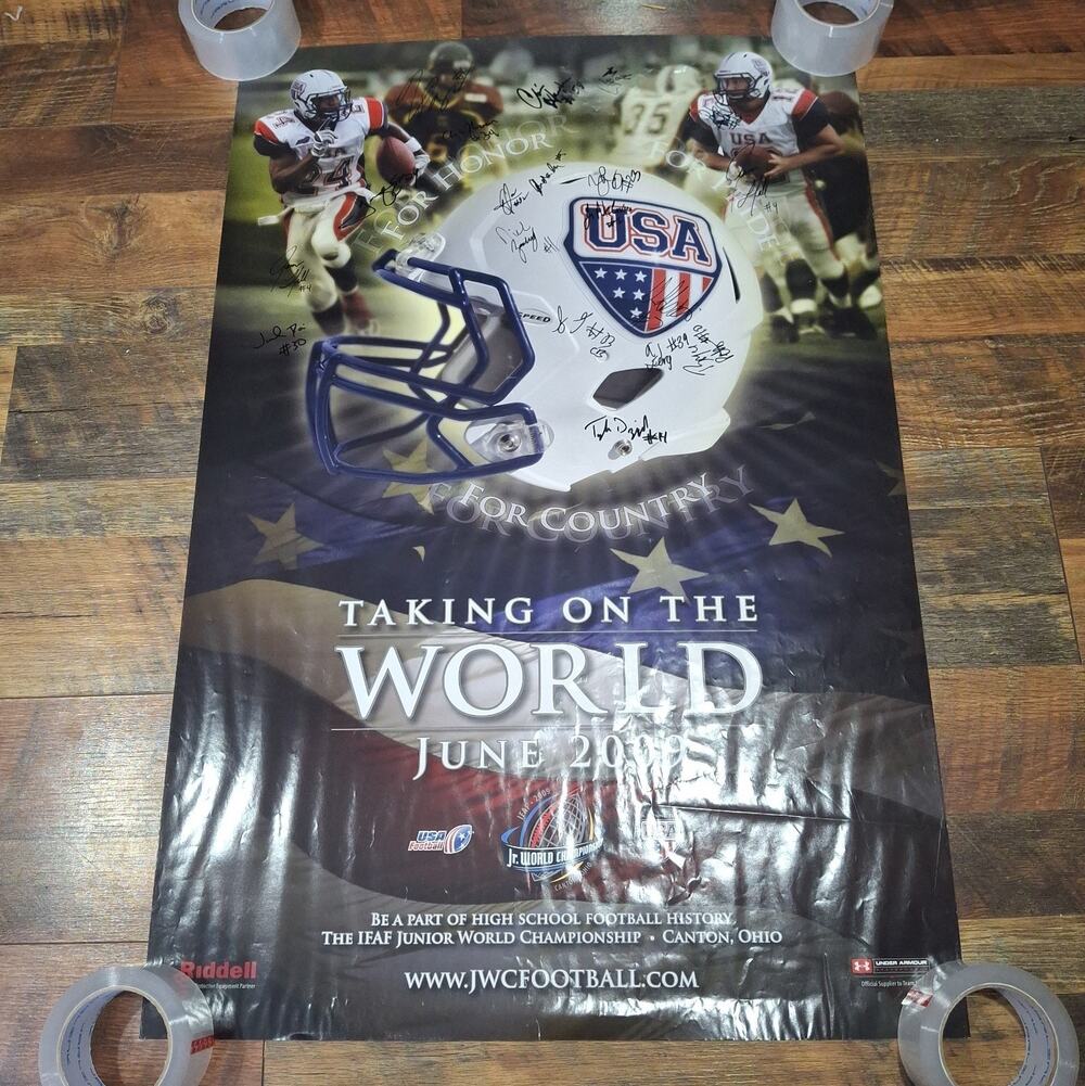Signed 2009 Team USA IFAF Junior World Championship Football Poster Canton OH Lg